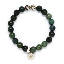 Load image into Gallery viewer, Moss Agate Stone Silver Bead Bracelet (8 MM)