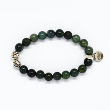 Load image into Gallery viewer, Moss Agate Stone Silver Bead Bracelet (8 MM)