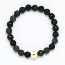 Load image into Gallery viewer, Moss Agate Infinity Silver Bead Bracelet (8 MM)