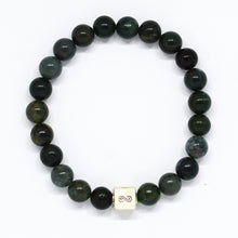 Load image into Gallery viewer, Moss Agate Infinity Silver Bead Bracelet (8 MM)