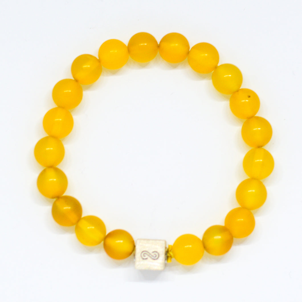 Yellow Agate Infinity Silver Bead Bracelet (8 MM)