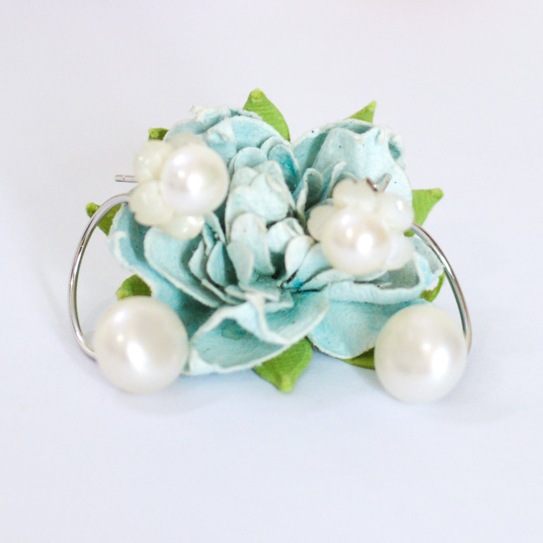Barcelona White Natural Pearl Duo Silver Earrings