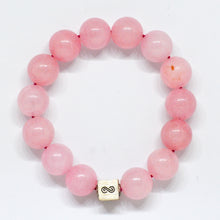 Load image into Gallery viewer, Rose Quartz Super Infinity Silver Bead Bracelet (12 MM)