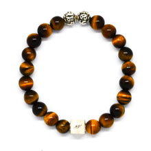 Load image into Gallery viewer, Tiger Eye Round Infinity Silver Bracelet (8 MM)