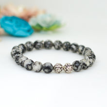 Load image into Gallery viewer, Sesame Jasper Stone Silver Bead Bracelet (8 MM)