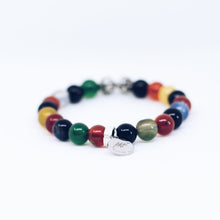Load image into Gallery viewer, Multi Color Agate Stone Silver Bead Bracelet (8 MM)