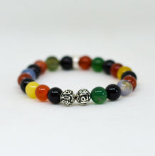 Load image into Gallery viewer, Multi Color Agate Stone Silver Bead Bracelet (8 MM)