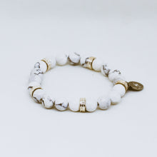 Load image into Gallery viewer, White Howlite Roman Flat Silver Bead Bracelet (8 MM)