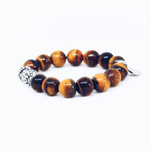 Load image into Gallery viewer, Tiger Eye Stone Silver Bead Bracelet (12 MM)