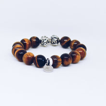 Load image into Gallery viewer, Tiger Eye Stone Silver Bead Bracelet (12 MM)