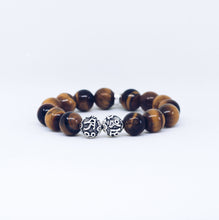Load image into Gallery viewer, Tiger Eye Stone Silver Bead Bracelet (12 MM)