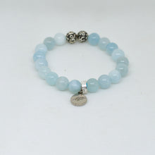 Load image into Gallery viewer, Aquamarine Stone Silver Bead Bracelet (8 MM)