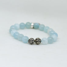 Load image into Gallery viewer, Aquamarine Stone Silver Bead Bracelet (8 MM)
