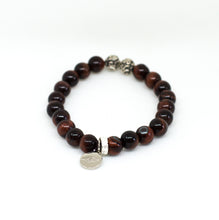Load image into Gallery viewer, Red Tiger Eye Stone Silver Bead Bracelet (8 MM)