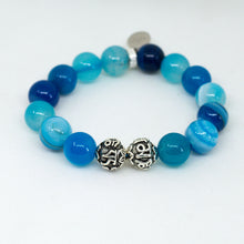 Load image into Gallery viewer, Blue Striped Agate Silver Bead Bracelet (12 MM)