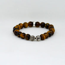 Load image into Gallery viewer, Tiger Eye Stone Silver Bead Bracelet (8 MM)
