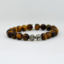 Load image into Gallery viewer, Tiger Eye Stone Silver Bead Bracelet (8 MM)