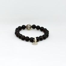 Load image into Gallery viewer, Black Obsidian Single Silver Bead Bracelet (12 MM)