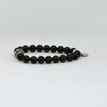 Load image into Gallery viewer, Black Obsidian Single Silver Bead Bracelet (12 MM)