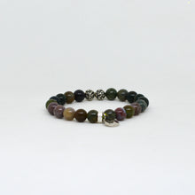 Load image into Gallery viewer, Indian Agate Stone Silver Bead Bracelet (8 MM)