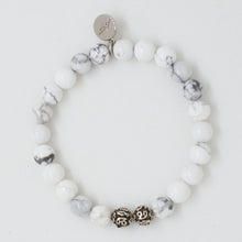 Load image into Gallery viewer, White Howlite Stone Silver Bead Bracelet (8 MM)