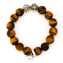 Load image into Gallery viewer, Tiger Eye Stone Silver Bead Bracelet (12 MM)