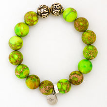 Load image into Gallery viewer, Olive Green Jasper Stone Silver Bead Bracelet (12 MM)