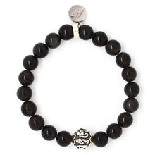 Load image into Gallery viewer, Black Obsidian Single Silver Bead Bracelet (12 MM)
