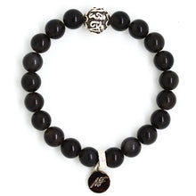 Load image into Gallery viewer, Black Obsidian Single Silver Bead Bracelet (12 MM)