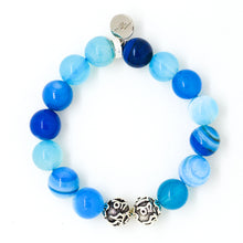 Load image into Gallery viewer, Blue Striped Agate Silver Bead Bracelet (12 MM)
