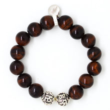 Load image into Gallery viewer, Red Tiger Eye Stone Silver Bead Bracelet (12 MM)