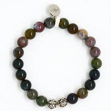 Load image into Gallery viewer, Indian Agate Stone Silver Bead Bracelet (8 MM)