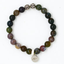 Load image into Gallery viewer, Indian Agate Stone Silver Bead Bracelet (8 MM)