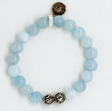 Load image into Gallery viewer, Aquamarine Stone Silver Bead Bracelet (8 MM)