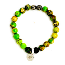 Load image into Gallery viewer, Olive Green Jasper Stone Silver Bead Bracelet (8 MM)