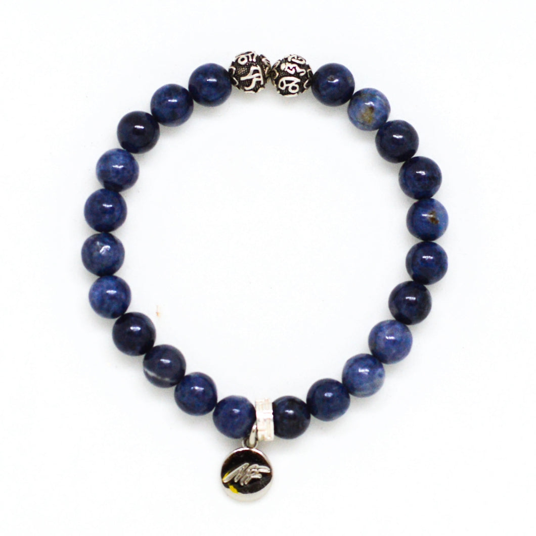 Blue Sapphire Stone Silver Bead Bracelet (8 MM)