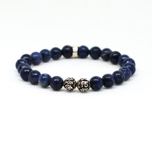 Load image into Gallery viewer, Blue Sapphire Stone Silver Bead Bracelet (8 MM)