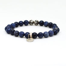 Load image into Gallery viewer, Blue Sapphire Stone Silver Bead Bracelet (8 MM)