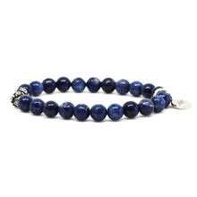 Load image into Gallery viewer, Blue Sapphire Stone Silver Bead Bracelet (8 MM)