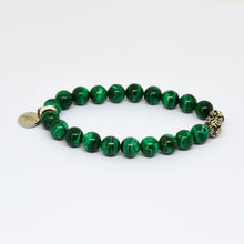 Load image into Gallery viewer, Malachite Stone Silver Bead Bracelet (8 MM)