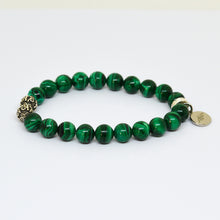 Load image into Gallery viewer, Malachite Stone Silver Bead Bracelet (8 MM)