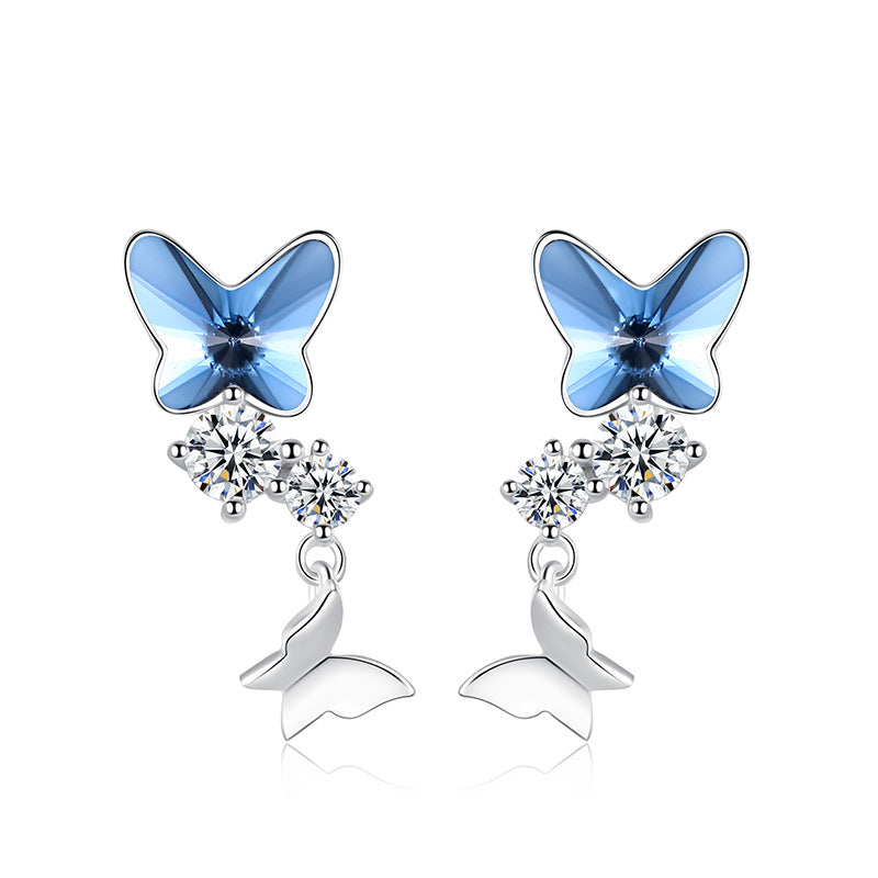 Barcelona Blue Butterfly Swarovski Silver Earrings