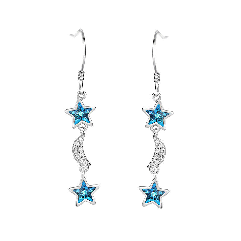 Dangling Blue Star Swarovski Silver Earrings