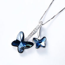 Load image into Gallery viewer, Blue Butterfly Swarovski Crystal Silver Necklace