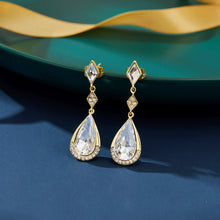 Load image into Gallery viewer, 18 K Gold Plated Drop Swarovski Crystal Silver Earrings