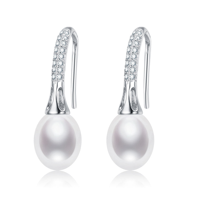 Natural Drop Pearl White Zircon Silver Earrings