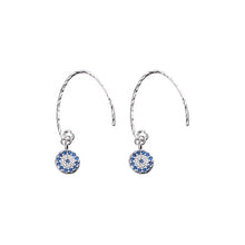 Load image into Gallery viewer, White Gold Turkish Evil Eye Dangling Silver Earrings