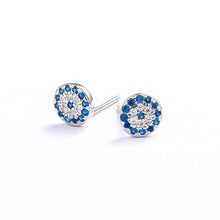 Load image into Gallery viewer, White Gold Turkish Evil Eye Stud Silver Earrings