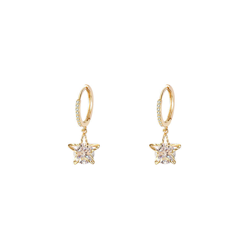 18 K Gold Dangling Star Hoop Silver Earrings