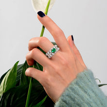 Load image into Gallery viewer, Eva Emerald American Diamond Silver Ring